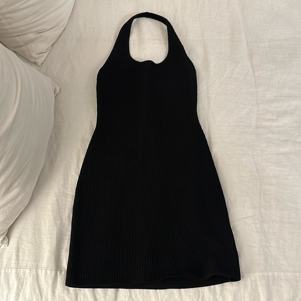 Aritzia Black Ribbed Halter Mini Dress